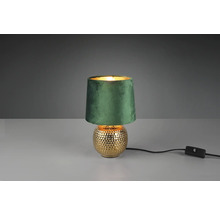 Lampă de masă cu abajur textil și bază ceramică aurie