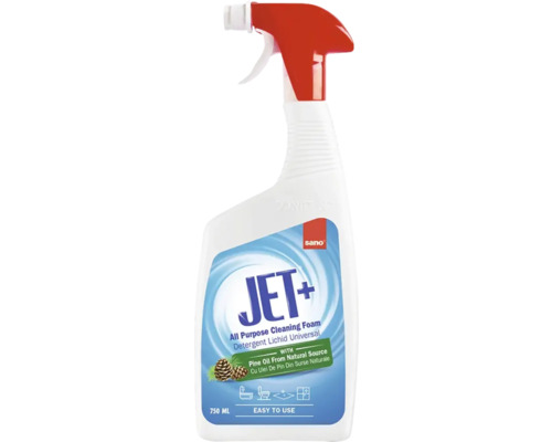 Detergent universal Sano cu spumă 750ml Spumă de curățare universală Jet+ într-o sticlă de 750 ml cu pulverizator