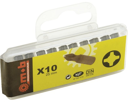 Set de biți pentru șurubelniță cu zece piese, 25 milimetri, cruce