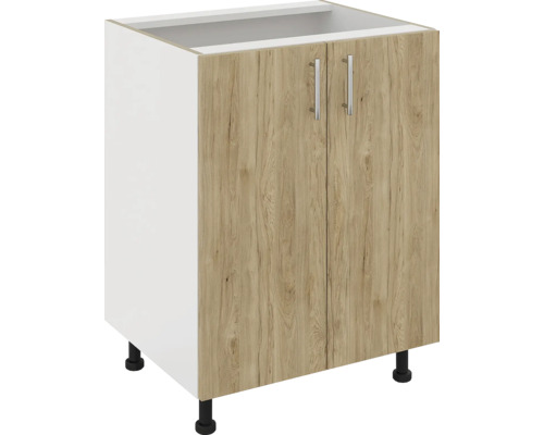 Corp inferior bucătărie 60 cm, 2 uși, alb/lemn natural | HORNBACH