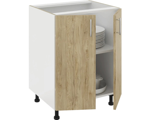 Dulap inferior de bucătărie cu uși din lemn și rafturi