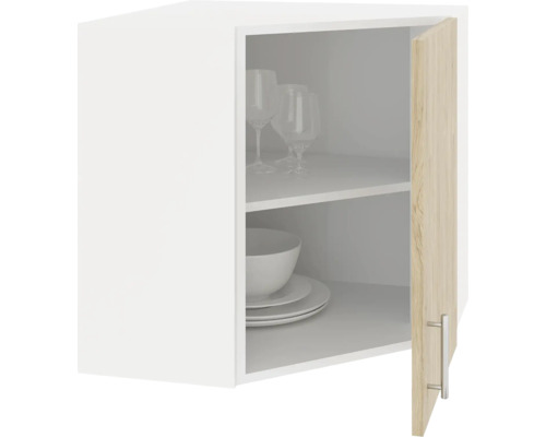 Dulap suspendat de bucătărie cu rafturi și veselă