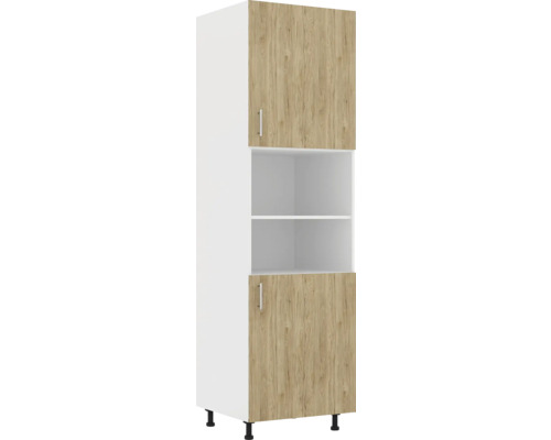 Corp înalt bucătărie pentru cuptor încorporabil Karo 60 cm alb/lemn natural Dulap de bucătărie cu uși și rafturi