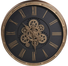 Ceas decorativ de perete cu mecanism vizibil și cifre romane