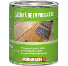 Lazură de impregnare Hornbach pentru lemn la exterior, cutie de 750 mililitri pentru circa 6,75 metri pătrați.