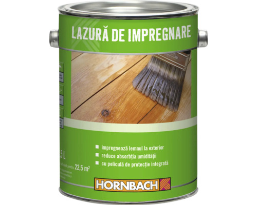 Hornbach lazură de impregnare pentru lemn la exterior, protejează împotriva umidității, 5 litri.