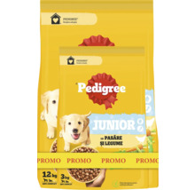 Hrană pentru câini Pedigree Junior cu carne de pasăre și legume în ambalaje de 12 kilograme și 3 kilograme