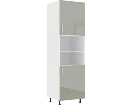 Corp înalt bucătărie pentru cuptor încorporabil Karo 60 cm alb/gri lucios Dulap înalt de bucătărie cu două uși, două rafturi deschise și picioare