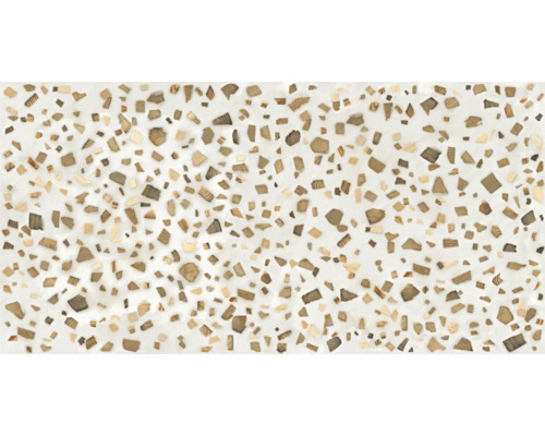 Gresie exterior / interior porțelanată glazurată rectificată Terrazzo Carving 60x120 cm Model decorativ de placă cu bucăți de lemn