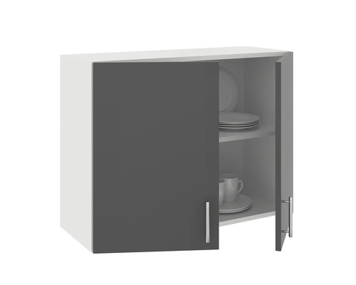 Dulap suspendat cu rafturi și ușă parțial deschisă