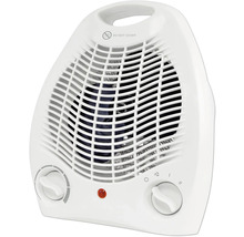 Aerotermă albă cu grilaj de protecție și buton rotativ