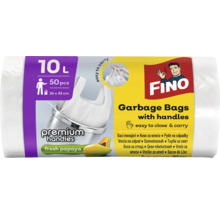 Saci de gunoi Fino cu mânere, 10 litri, 50 bucăți, 36 x 43 centimetri