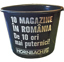 Găleată neagră cu sigla Hornbach și text în limba română