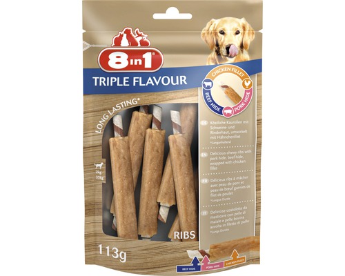 Recompensă pentru câini 8în1 Triple Flavour Ribs 6 buc.