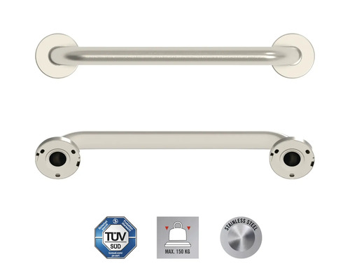 Bara de susținere din oțel inoxidabil pentru baie, cu sigiliul TÜV Süd, sarcină maximă 150 kilograme