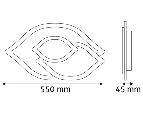 Desen tehnic al unei lămpi de plafon cu dimensiunile de 550 mm lățime și 45 mm adâncime
