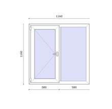 Dimensiunile unei ferestre cu funcție de rotire și înclinare, 1160 x 1160 mm