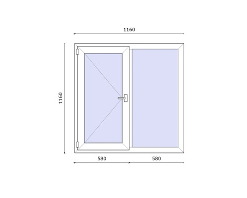 Dimensiunile unei ferestre cu funcție de rotire și înclinare, 1160 x 1160 mm