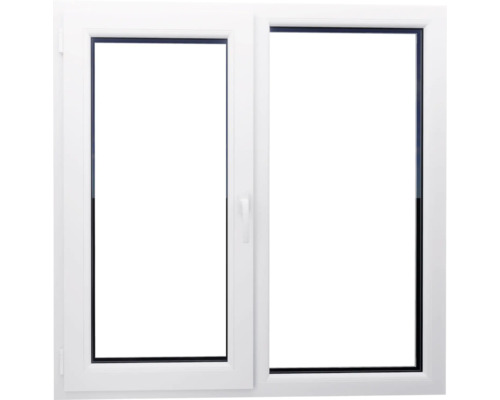 Fereastră PVC termopan Sunny Decor 116x116 cm albă deschidere simplă stânga + fixă Fereastră din plastic albă cu două canaturi