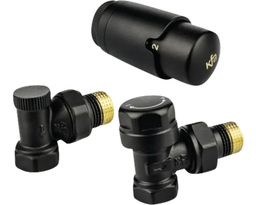 Set robineți radiator colțar 1/2” (tur-retur) KFA cu cap termostatic M30x1,5 Set robinet termostatic și ventil de radiator