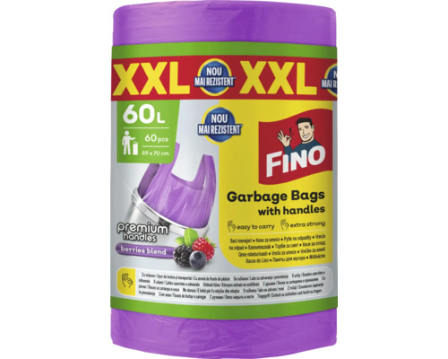 Saci de gunoi XXL cu mâner și parfum de fructe de pădure, capacitate 60 litri, 60 bucăți