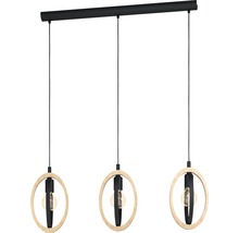Lustră Basildon E27 max. 3x40W, 780 mm, negru/lemn natur