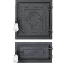 Două uși de cuptor din fontă cu motive cu lei