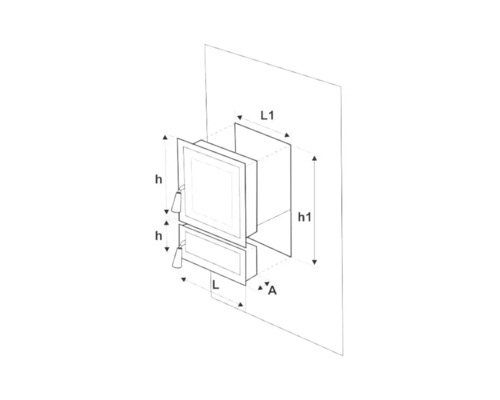 Desen tehnic al unui șemineu cu dimensiuni
