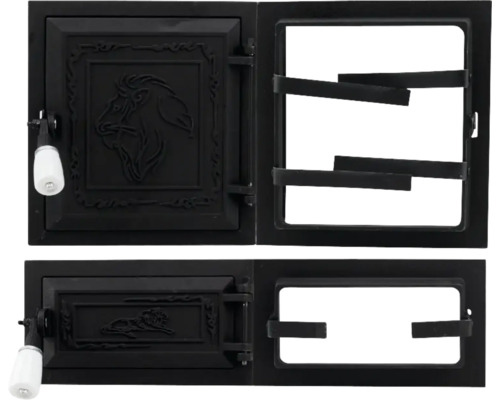 Ușă de sobă cu motiv de cal și leu