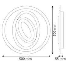 Desen tehnic al unei lămpi de perete rotunde cu dimensiunile de 500 mm x 500 mm x 55 mm