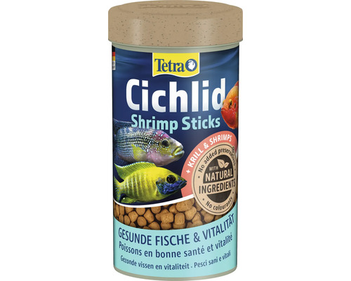 Mâncare pentru pești Tetra Cichlid Shrimp Sticks într-o cutie