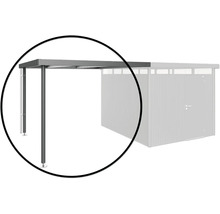 Vizualizare detaliată a unui carport metalic cu stâlpi de susținere