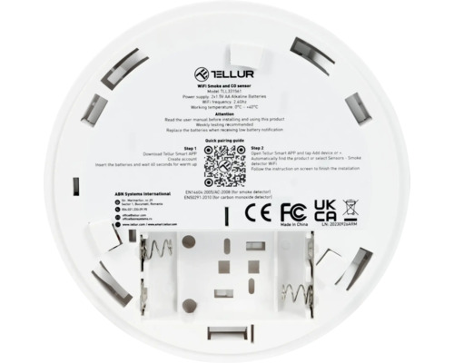 Senzor de fum și monoxid de carbon Tellur WiFi, model TLL331561 cu alimentare de la baterie
