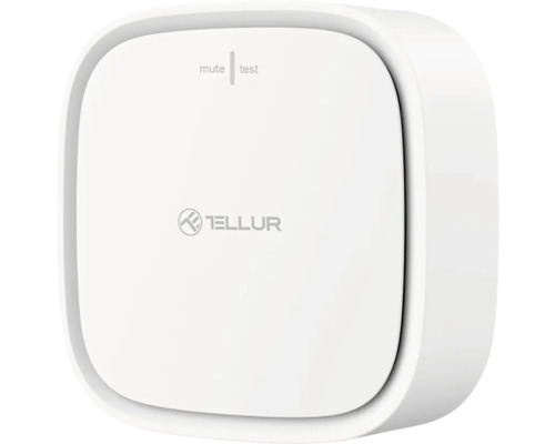 Senzor de gaz inteligent Tellur, WiFi Smart alb Detector de fum Tellur Logo cu funcție de dezactivare a sunetului și testare