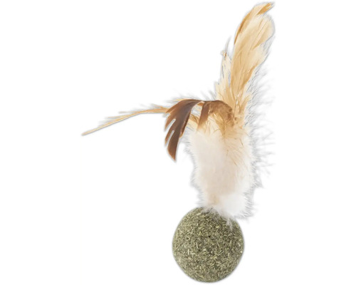 Jucărie pisici Beeztees bilă cu pene din iarba mâței 12 cm Mingiuță cu iarbă pisicii cu pene pentru pisici