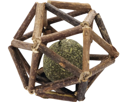 Jucărie pisici Beeztees minge cu iarba mâței și matatabi 7 cm Mingiuță jucărie pentru pisici din lemn cu catnip