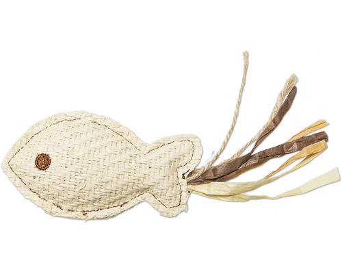 Jucărie pentru pisici pește din material împletit cu pandantive