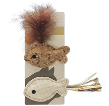 Jucărie pentru pisici cu pene și motive de pește din plută și material textil