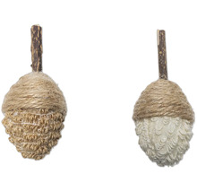 Doi ghinde decorative cu capac de iută și tulpină de lemn