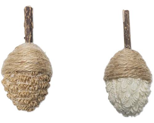 Doi ghinde decorative cu capac de iută și tulpină de lemn