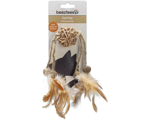 Jucărie pentru pisici cu minge, frânghie și pene