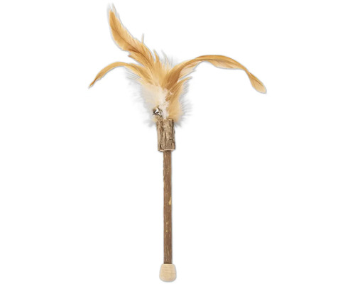 Jucărie pisici Beeztees băț de matatabi cu pene 22 cm Jucărie undiță pentru pisici cu pene și clopoței