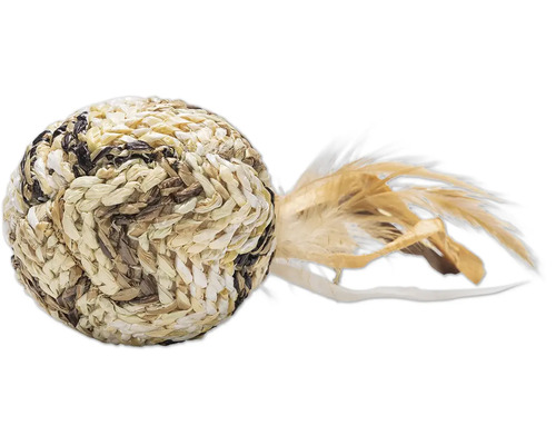 Mingiuță de jucărie pentru pisici din iarbă de mare cu pene