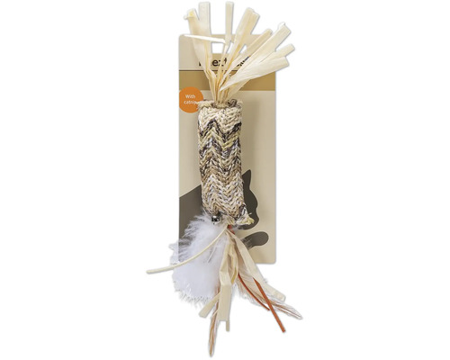 Jucărie pentru pisici cu iarbă-mâței, pene și ratan