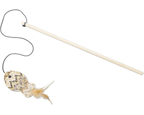 Undiță pentru pisici cu jucărie în formă de pește și pene