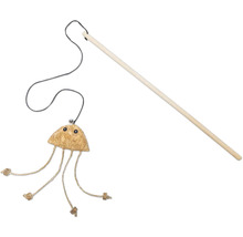 Jucărie tip undiță pentru pisici cu pandantiv din plută și băț din lemn