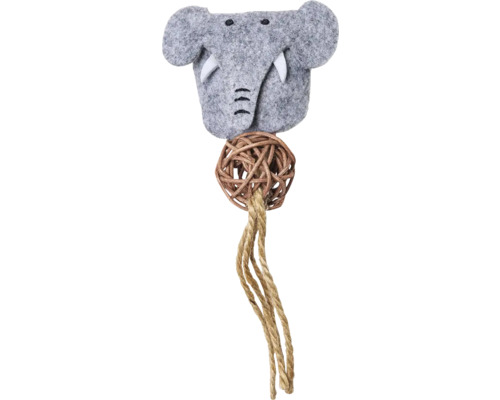 Jucărie pisici Beeztees Dschungel Sola elefant cu iarba mâței 19x8x4 cm Obiect decorativ elefant cu bilă și funie
