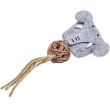 Jucărie pentru pisici cu cap de hipopotam din pâslă, minge de răchită și sfoară