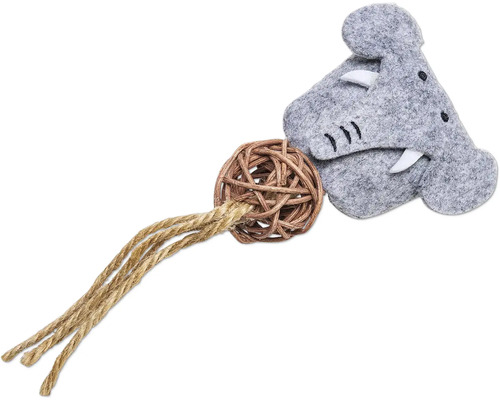 Jucărie pentru pisici cu cap de hipopotam din pâslă, minge de răchită și sfoară