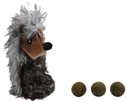 Arici de jucărie cu trei mingi de iarbă pisicii